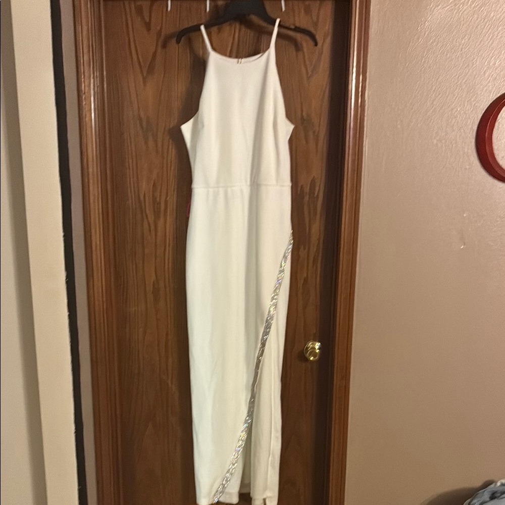 BCX White Maxi Dress with Silver Detail